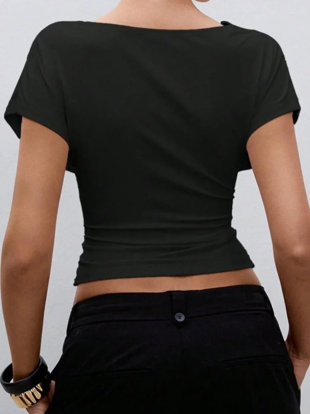 Black Casual Women's Sexy Plunging Neckline Top